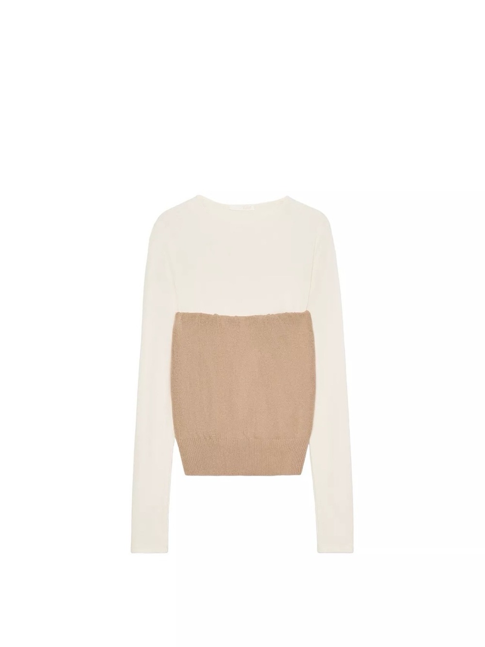 Zara Two-Tone Crewneck Sweater in Cream and Tan